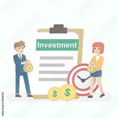 Investment plan time period saving growth hold specific goal,diversify investments appropriate in paper list,business people success financial money,Vector illustration.