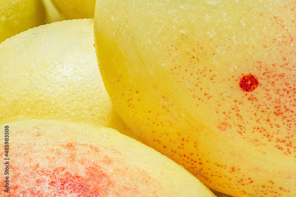 Fresh white Uzbek nectarines with red spots, super macro