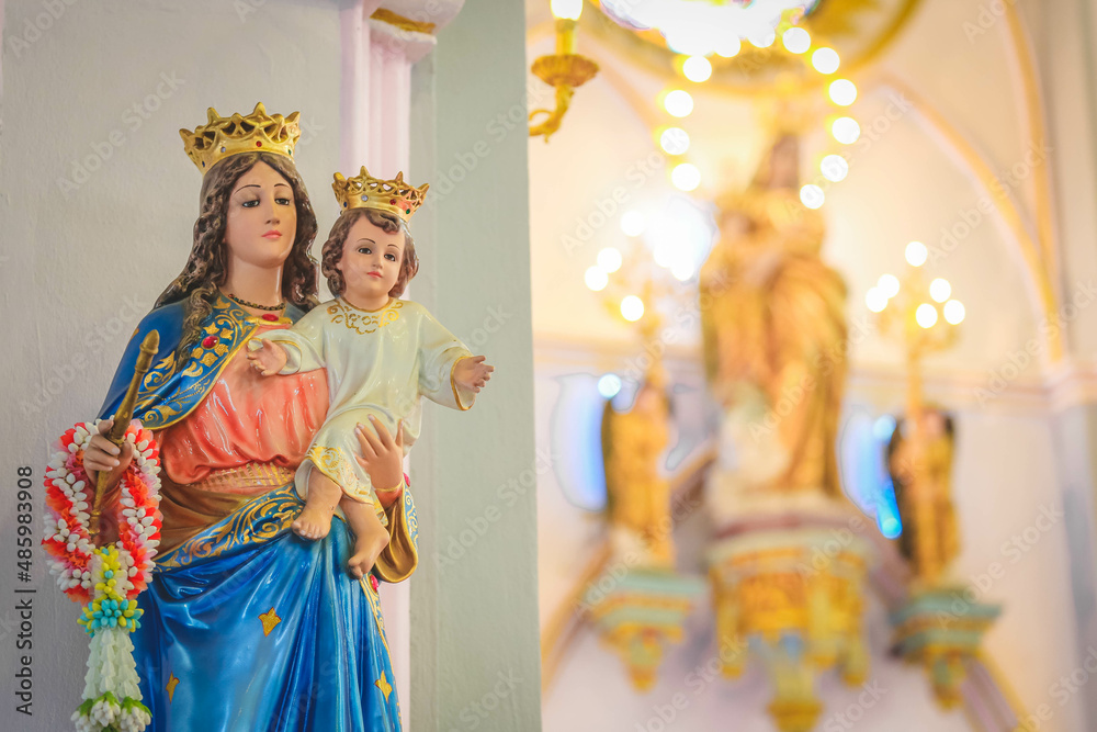 Our lady help of chirstians virgin Mary and Jesus catholic statue