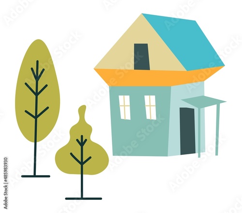 Summer house or cottage in countryside area vector