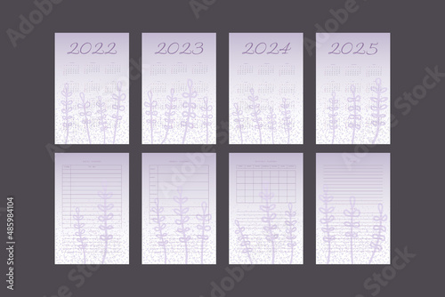 2022 2023 2024 2025 calendar and planner collection trendy very peri palette with hand drawn botanical elements