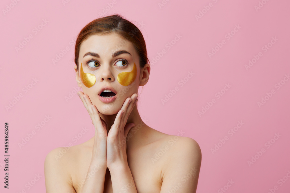 portrait woman skin care face patches bare shoulders hygiene isolated background portrait woman skin care face patches bare shoulders hygiene isolated background