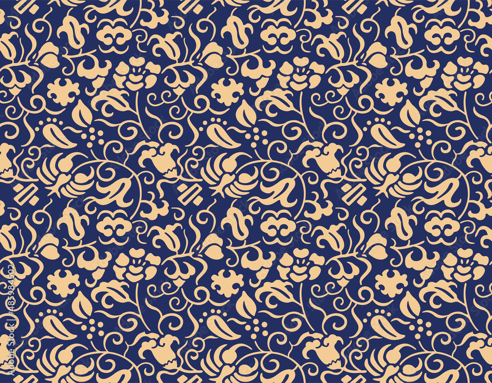 Japanese Luxury Flower Vine Vector Seamless Pattern