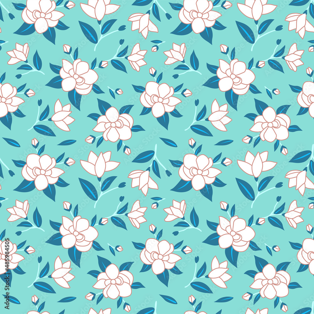 Japanese Sweet Magnolia Vector Seamless Pattern Japanese Sweet Magnolia Vector Seamless Pattern