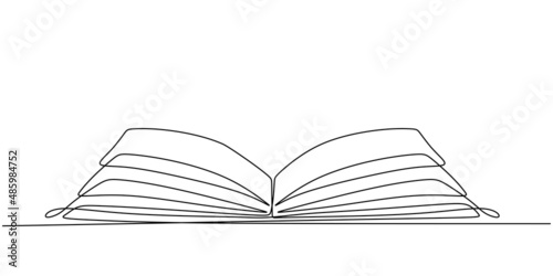 Continuous one line drawing open book with flying pages isolated on white background minimalism style. Educational concept. Vector illustration of back to school theme
