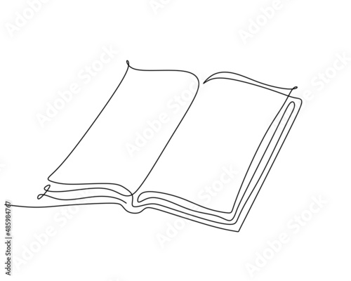 Continuous one line drawing open book with flying pages isolated on white background minimalism style. Educational concept. Vector illustration of back to school theme