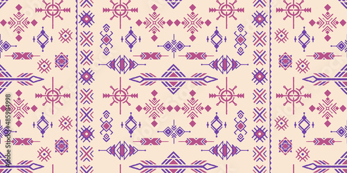 Set of hand drawn seamless patterned patterns in ethnic tribal style. Good for textiles, headbands, paper and wallpaper. Blue and purple color combination. Vector illustration.