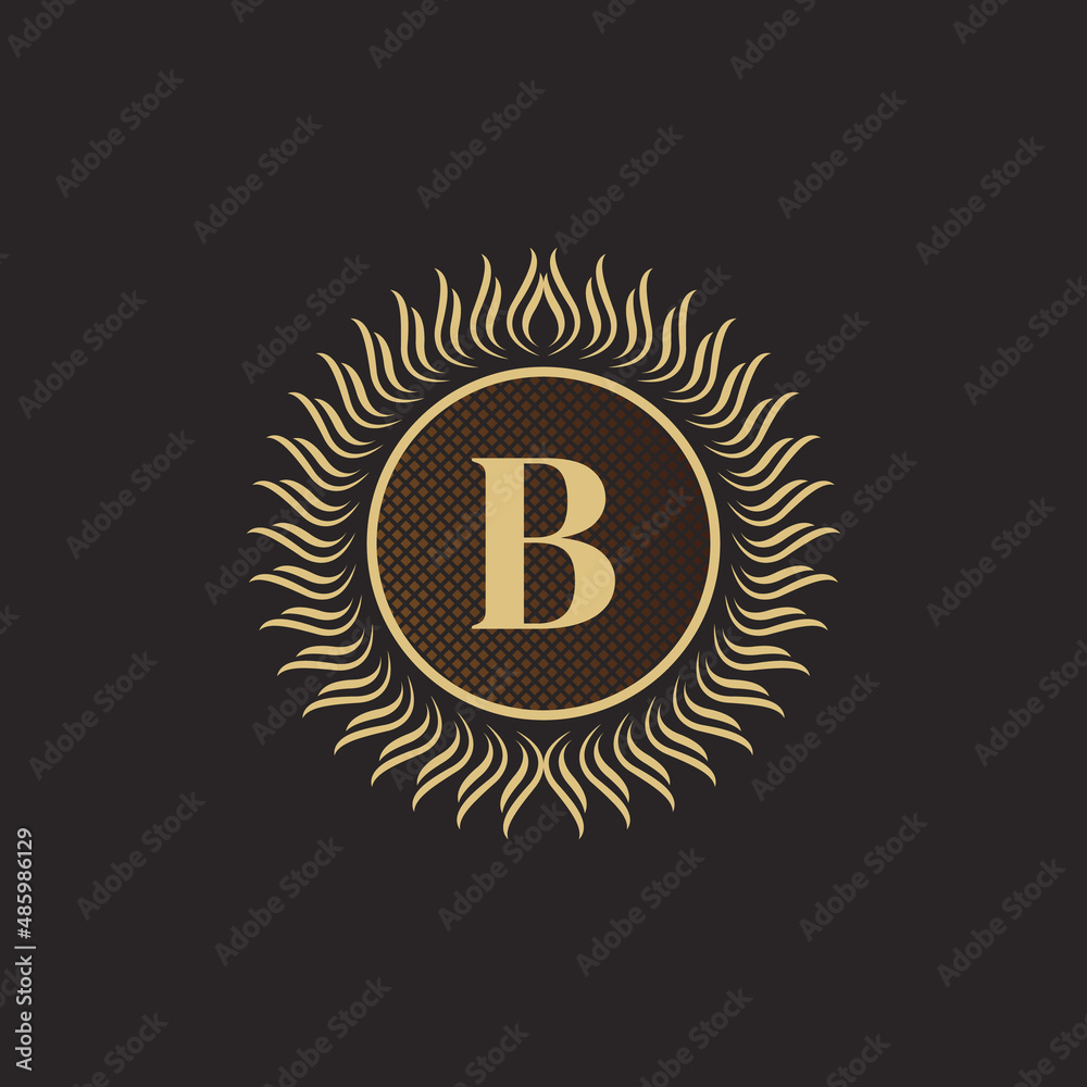 Fototapeta premium Emblem Letter B Gold Monogram Design. Luxury Volumetric Logo Template. 3D Line Ornament for Business Sign, Badge, Crest, Label, Boutique Brand, Hotel, Restaurant, Heraldic. Vector Illustration