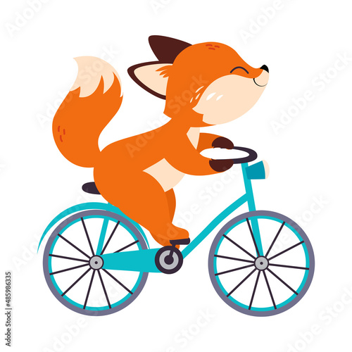 Cute Red Fox Biking or Cycling Riding Bicycle Vector Illustration
