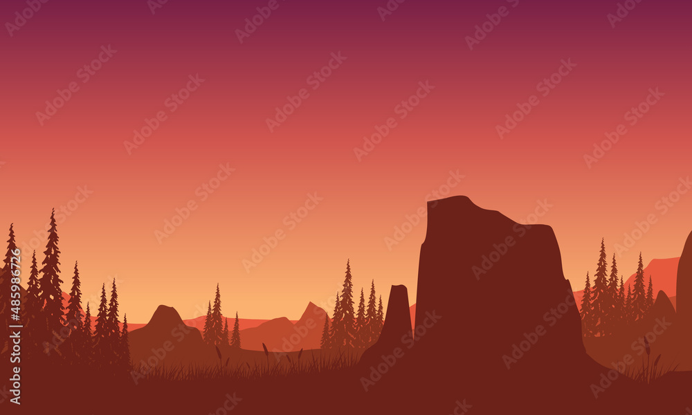 A sunny twilight with beautiful mountain views from the edge of the cliff