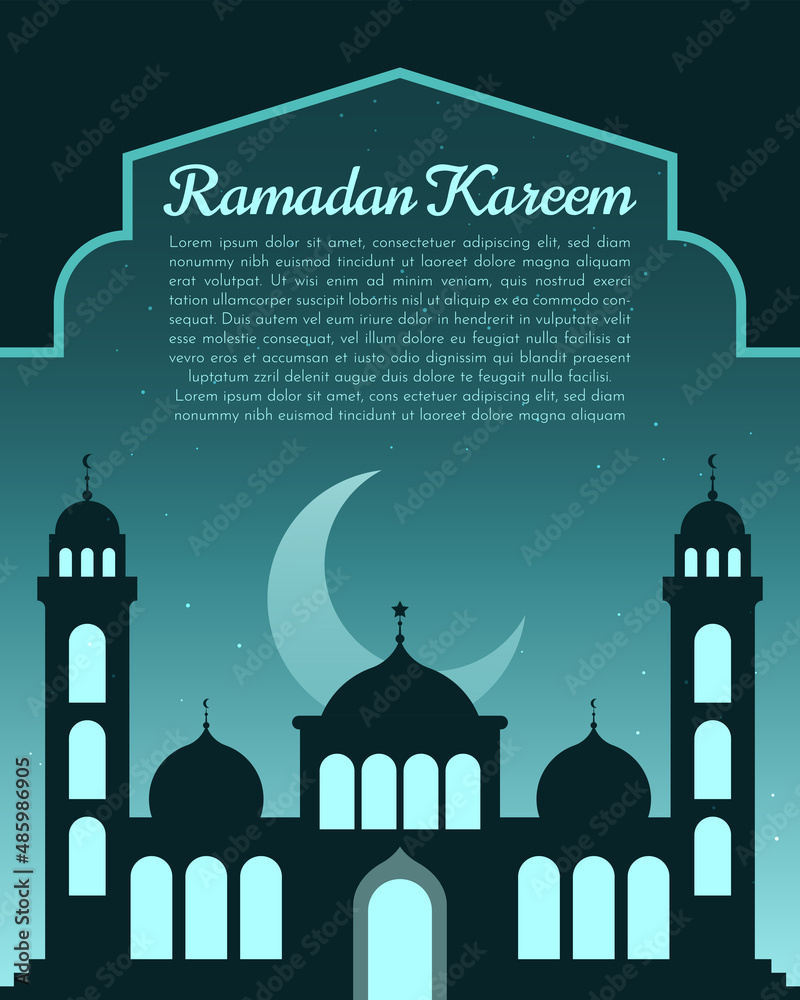 Flat Ramadan Kareem Illustration with mosque background