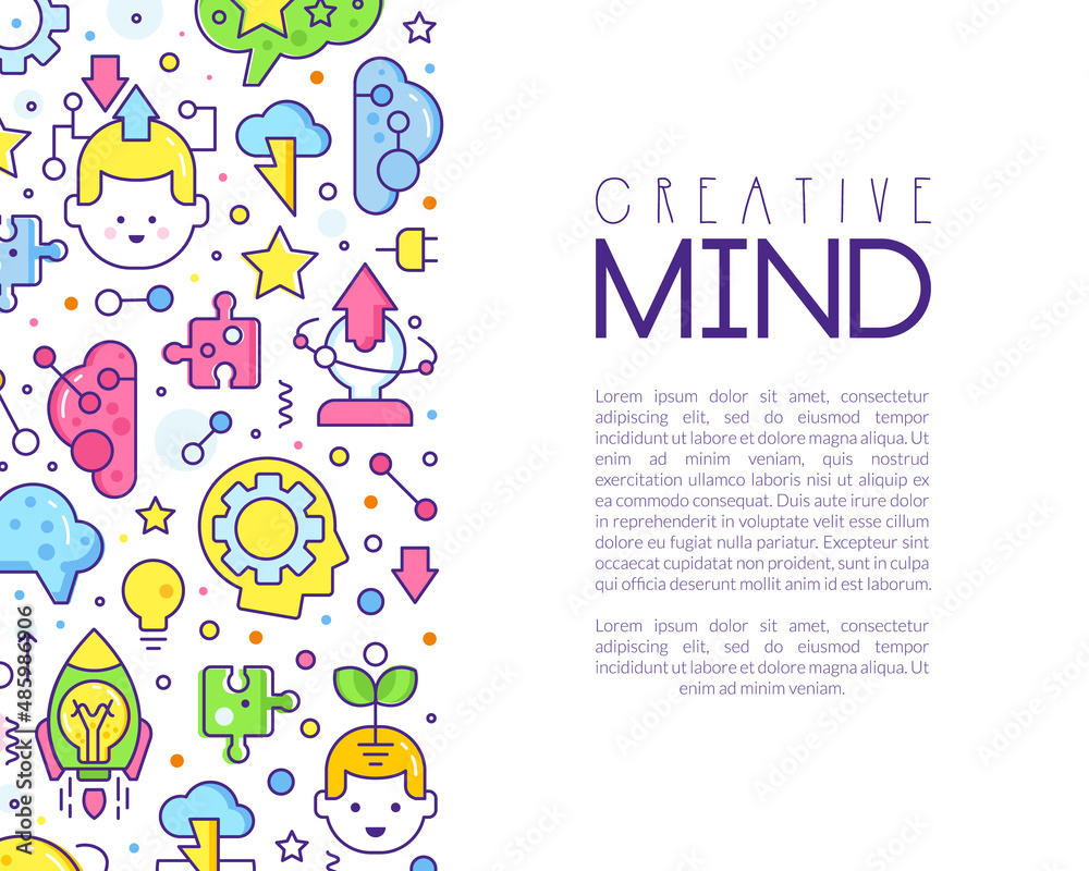 Brain and Creative Mind Design with Line Icon Vector Template Brain and Creative Mind Design with Line Icon Vector Template