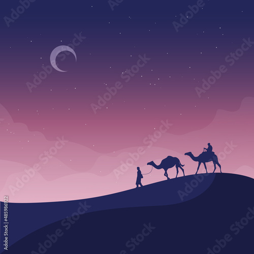 Flat Silhouette desert landscape perfect for islamic event background