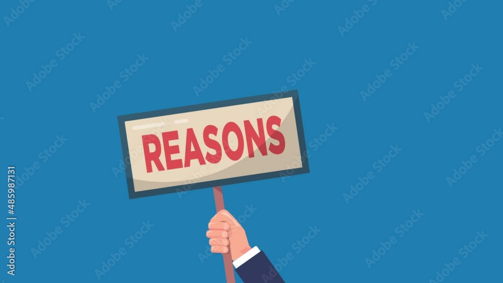 hand of businessman hold reasons sign - animation concept. 4K motion animation. hand of businessman hold reasons sign - animation concept. 4K motion animation.