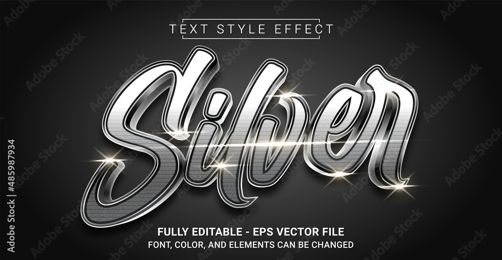 Silver Text Style Effect. Editable Graphic Text Template.
