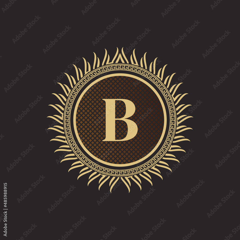 Emblem Letter B Gold Monogram Design. Luxury Volumetric Logo Template. 3D Line Ornament for Business Sign, Badge, Crest, Label, Boutique Brand, Hotel, Restaurant, Heraldic. Vector Illustration