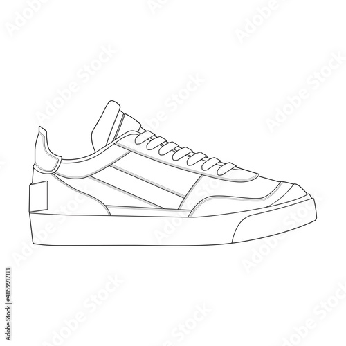 Hand drawn sketch of shoes, sneakers for summer. Vector stock illustration. Sport wear for men and women
