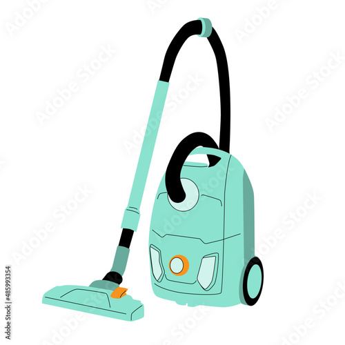 Vacuum cleaner in bright green color. isolated vector illustration.