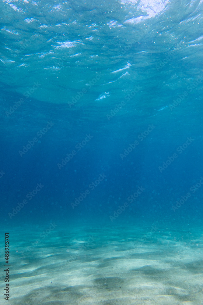 Underwater sea with reflection of sunlight on sand