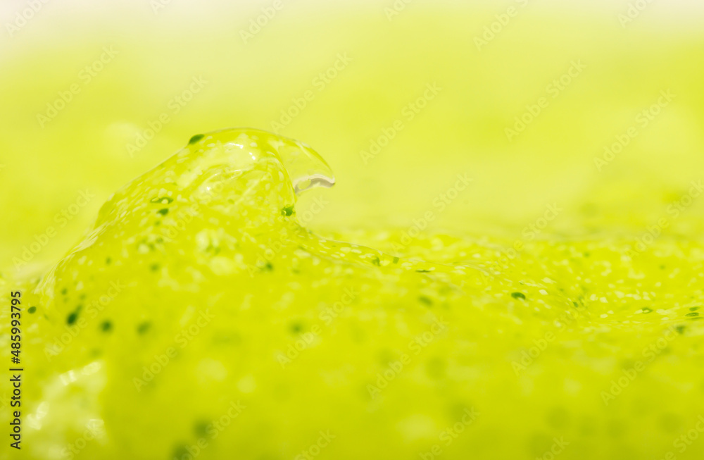 Body scrub close-up, particles of exfoliating ingredients, bubbles. Gel for cleansing the skin of the face and body. Spa treatments, skin care. slime Green Kiwi lime color yellow Body scrub close-up, particles of exfoliating ingredients, bubbles. Gel for cleansing the skin of the face and body. Spa treatments, skin care. slime Green Kiwi lime color yellow