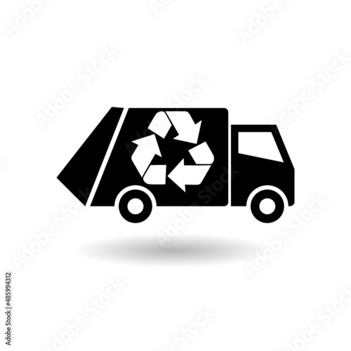 Black Garbage truck icon with shadow