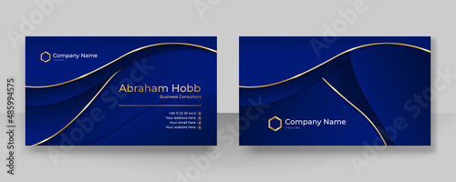 Modern creative and clean blue gold business card design template. Luxury elegant business card design background with trendy simple abstract geometric stylish wave lines. Vector illustration