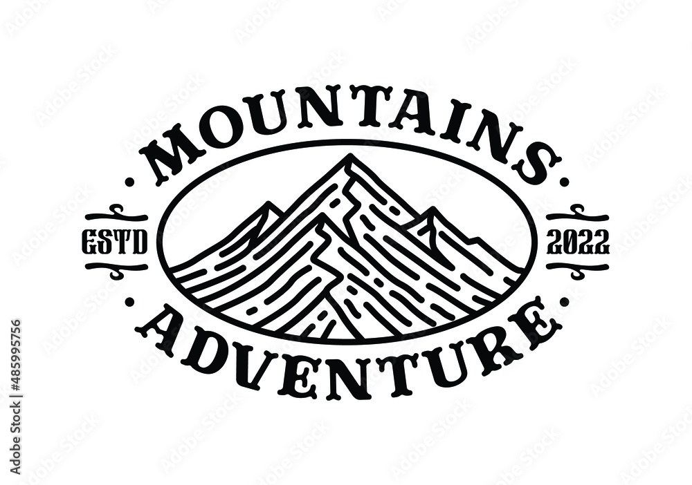 Mountain logo badge in line art