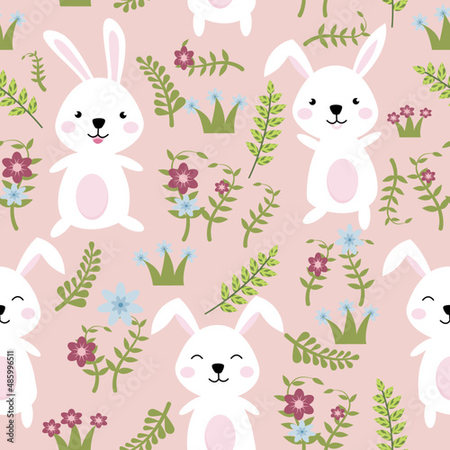 Cute rabbit seamless pattern. Creative for texture, fabric, wrapping, textile, wallpaper, apparel. Vector illustration. Easter background.