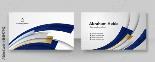 Modern creative and clean blue gold business card design template. Luxury elegant business card design background with trendy simple abstract geometric stylish wave lines. Vector illustration