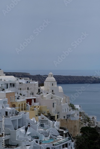 Amazing view of the famous village of Fira and the Aegean Sea in Santorini Greece 