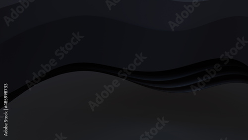 Abstract wallpaper created from Black 3D Undulating lines. Dark 3D Render with copy-space.  photo