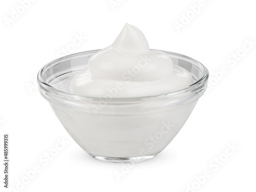 Mayonnaise or sour cream in small round bowl