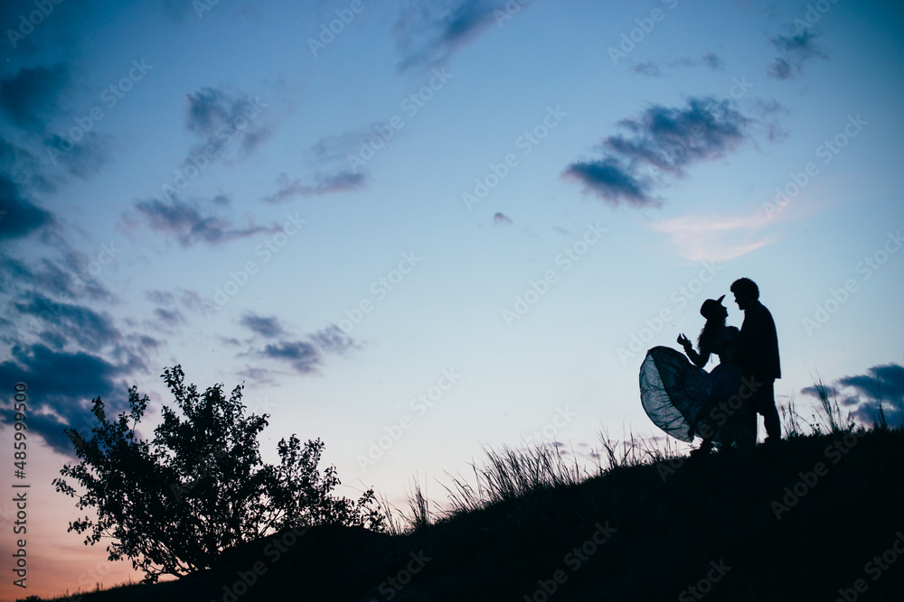 silhouette of a couple on a hill