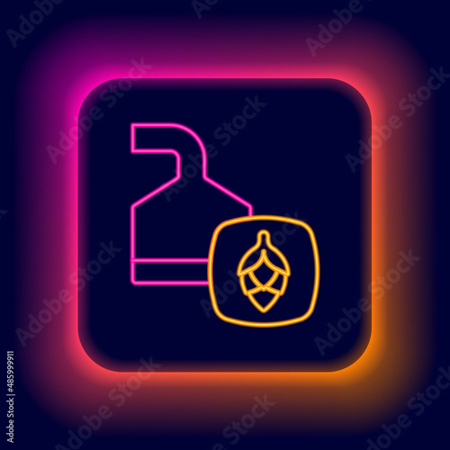 Glowing neon line Traditional brewing vessels in brewery icon isolated on black background. Beer brewing process. Distillery plant, brewery. Colorful outline concept. Vector
