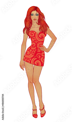 Full length portrait of a beautiful sexy lady in red dress