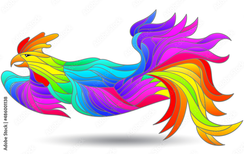 Fototapeta premium An illustration in the style of a stained glass window with an abstract rooster, an animal isolated on a white background