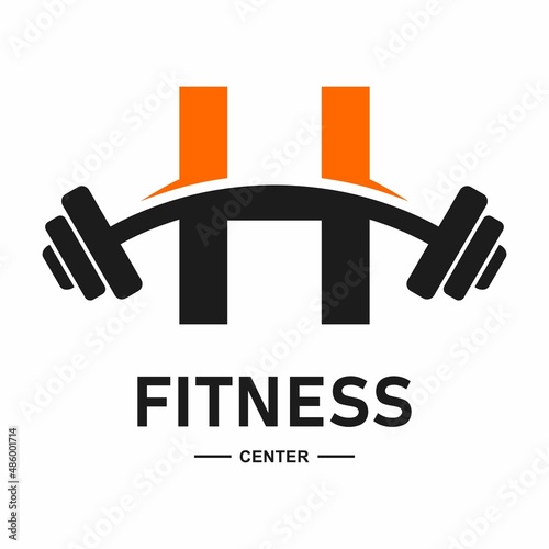 Fitness letter  H with barbell logo vector design. Suitable for business, web, sport, health, athlete and initial symbol