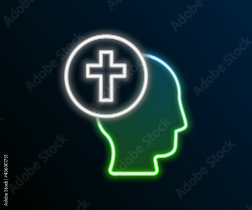 Glowing neon line Priest icon isolated on black background. Colorful outline concept. Vector