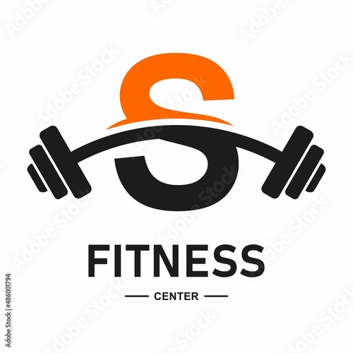 Fitness letter  S with barbell logo vector design. Suitable for business, web, sport, health, athlete and initial symbol