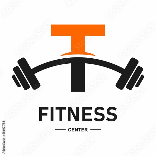 Fitness letter T  with barbell logo vector design. Suitable for business, web, sport, health, athlete and initial symbol
