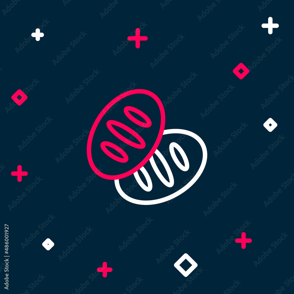 Line Christian bread icon isolated on blue background. Religion and Christianity. Colorful outline concept. Vector Line Christian bread icon isolated on blue background. Religion and Christianity. Colorful outline concept. Vector