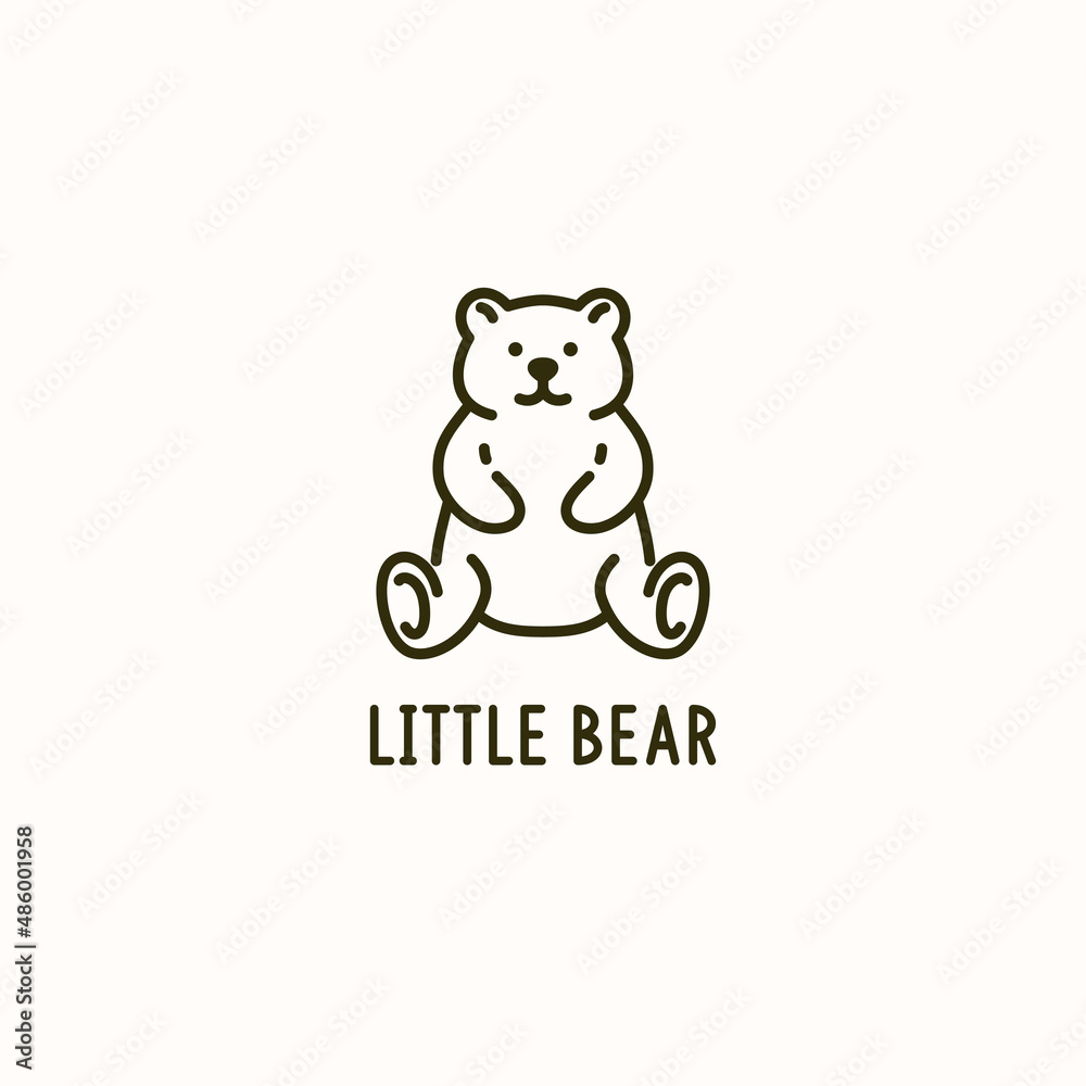 Linear drawing of a small bear. Isolated graphic image of an animal. Illustration of a toy in cartoon style.