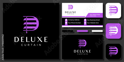 Initial Letter D Curtain Deluxe Interior Decoration Luxury Monogram Vector Logo Design with Business Card