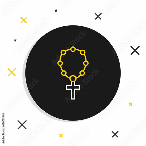 Line Rosary beads religion icon isolated on white background. Colorful outline concept. Vector
