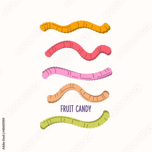 A set of sweet chewable candies. Jelly worms. Marmalades in the form of worms. Flat vector graphics.