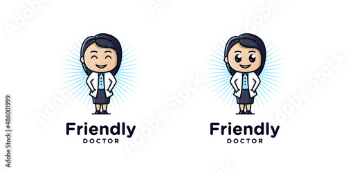 Illustration Cute Doctor Woman People Girl Mascot Cartoon Fun Happy Funny Friendly  Vector Logo Design