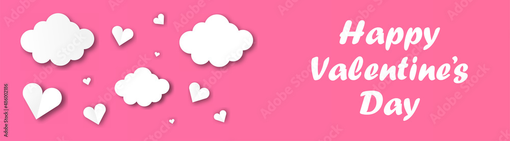 Happy Valentine's Day Horizontal Banner with White Love and Cloud