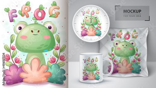 Frog in flower poster and merchandising.