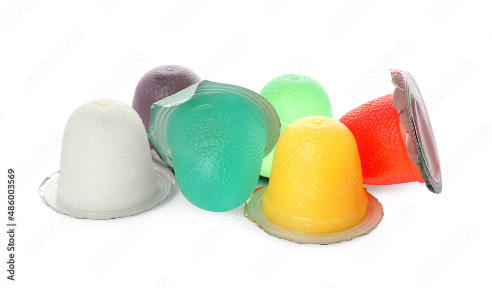 Tasty bright jelly cups on white background Tasty bright jelly cups on white background