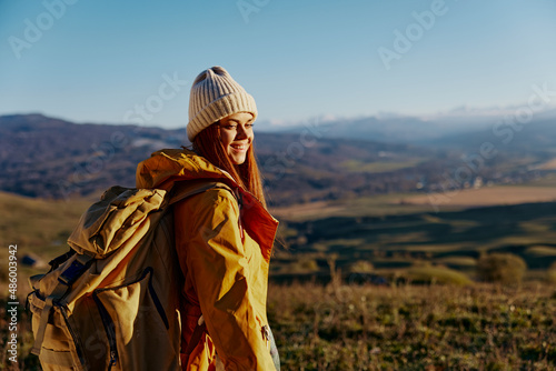 woman tourist backpacking trip to mountains landscape Lifestyle © SHOTPRIME STUDIO